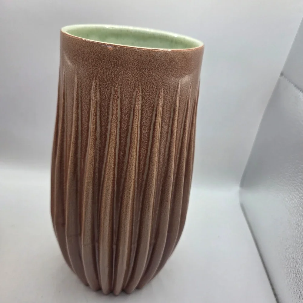 Vintage Red Wing Charles Murphy MCM Ribbed Art Pottery Vase Brown Green